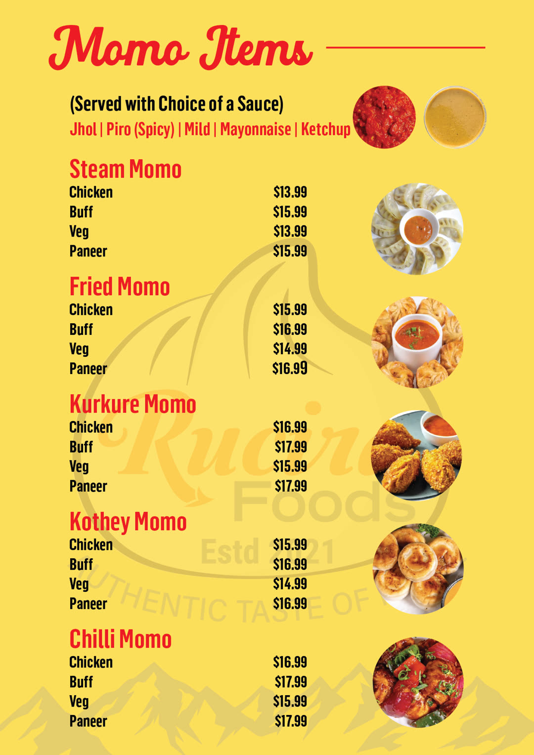 Rucira Foods menu — Momo Items