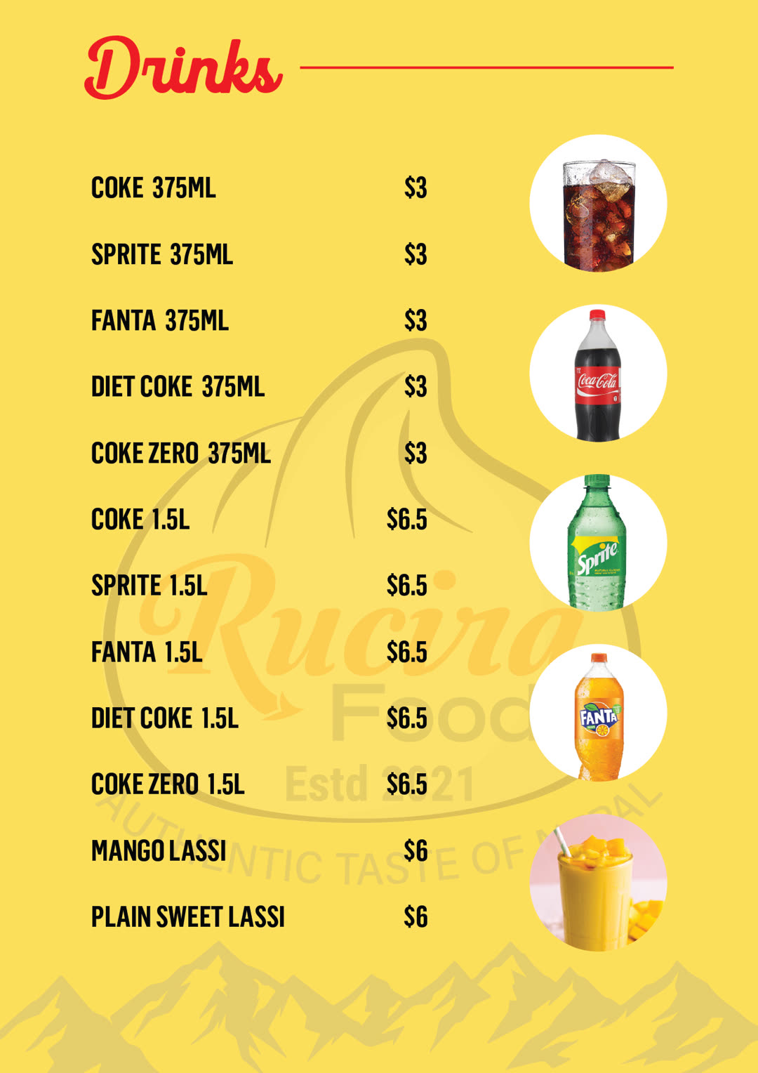 Rucira Foods menu — Drinks